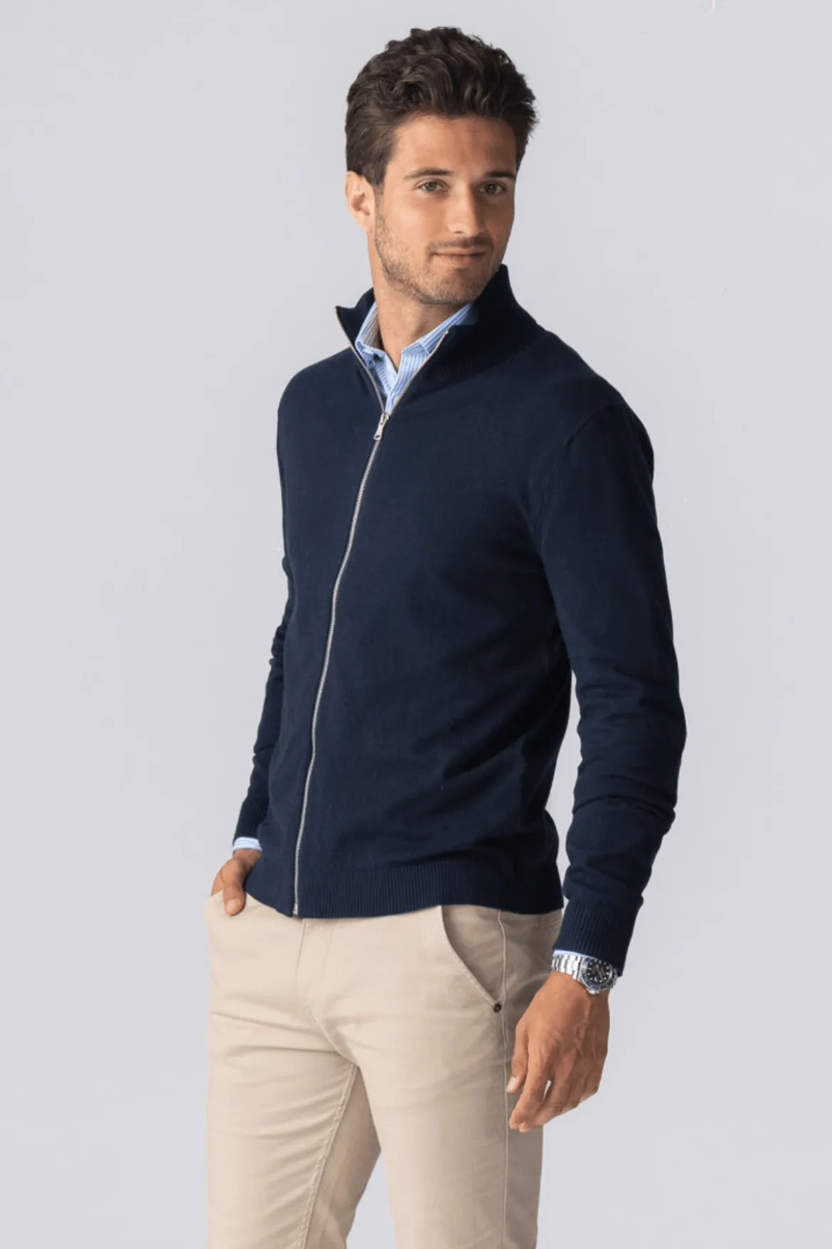 Pullover Zip Cardigan - Navy