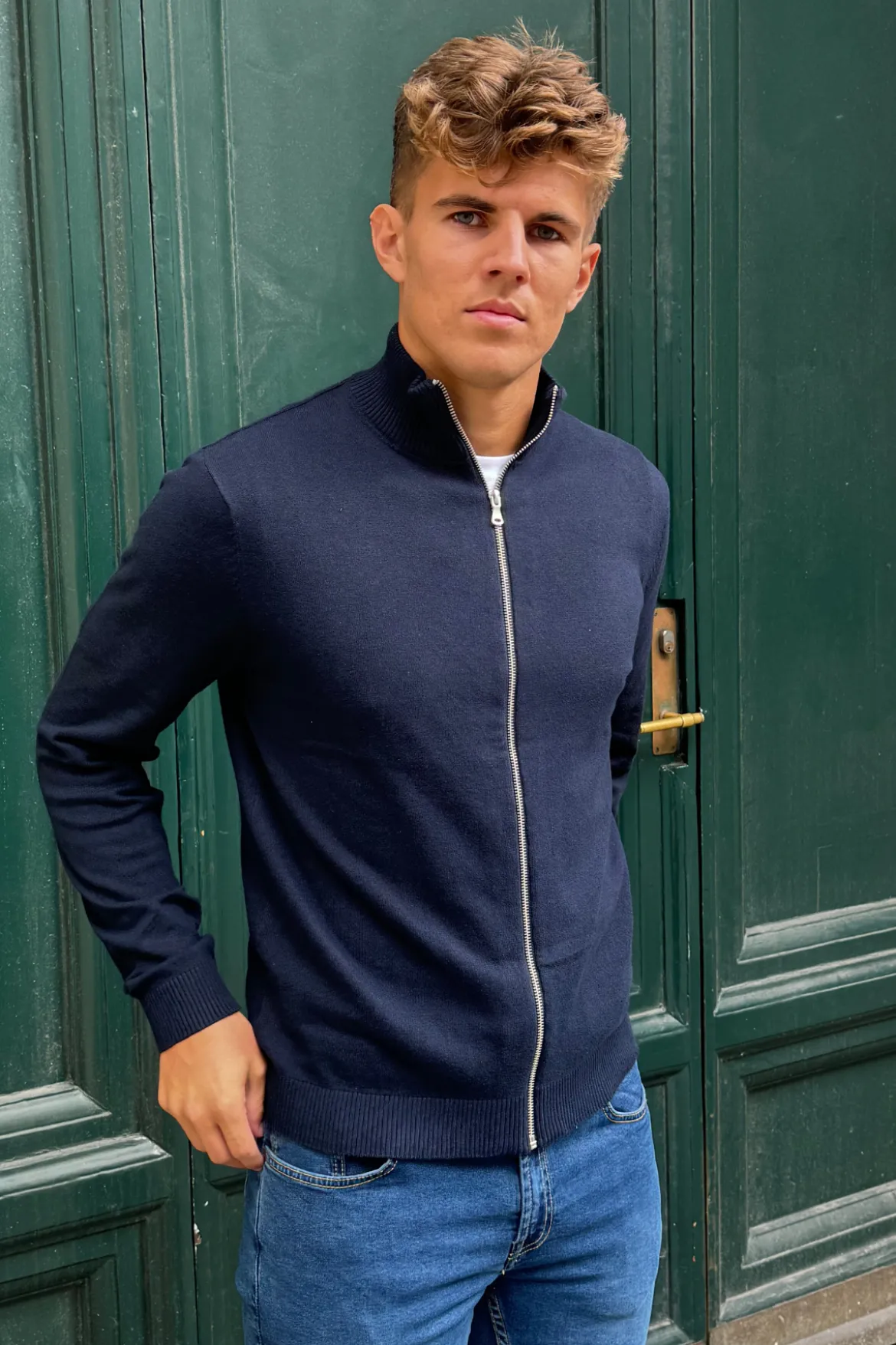 Pullover Zip Cardigan - Navy