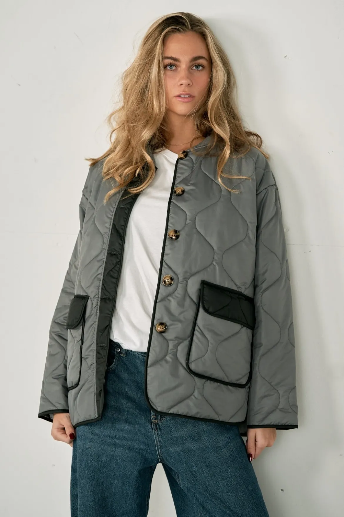 Quilted Block Jakke - Grå/Sort