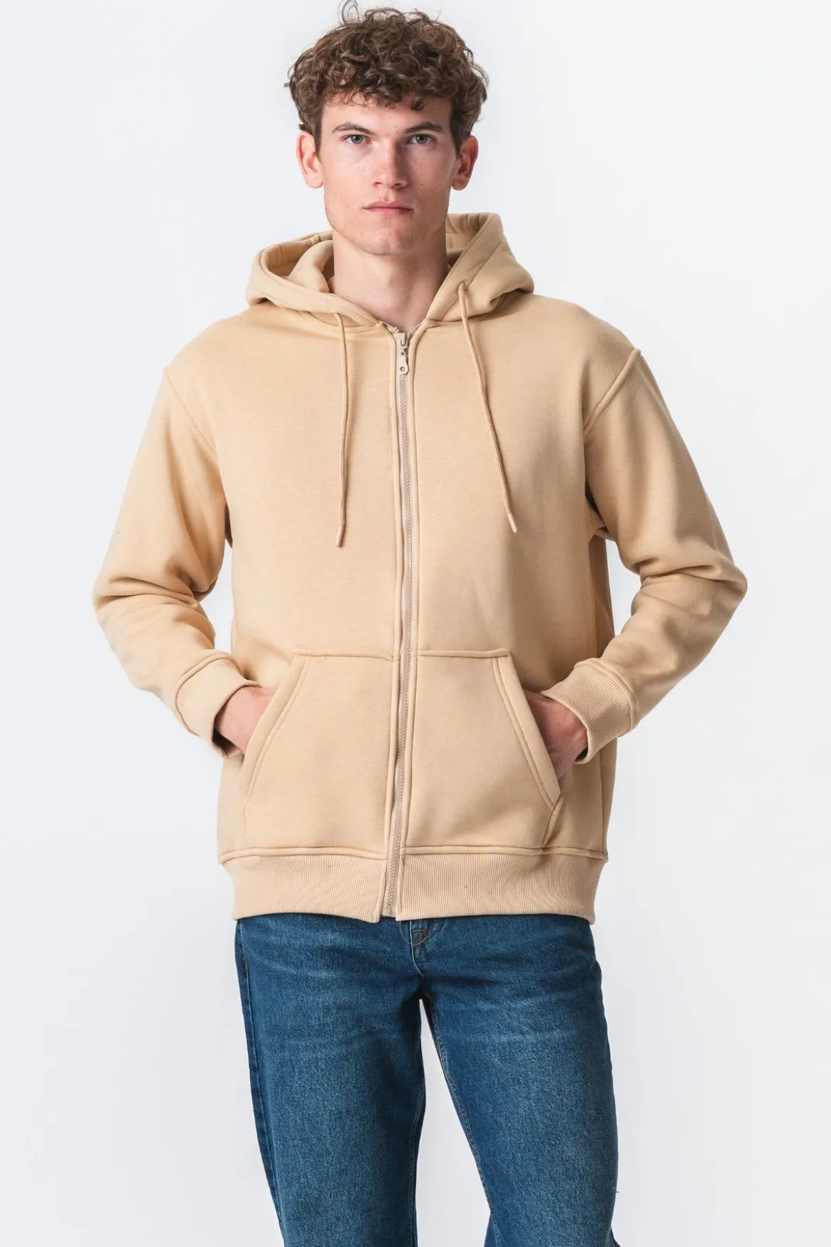 Relaxed Zip Hoodie - Beige