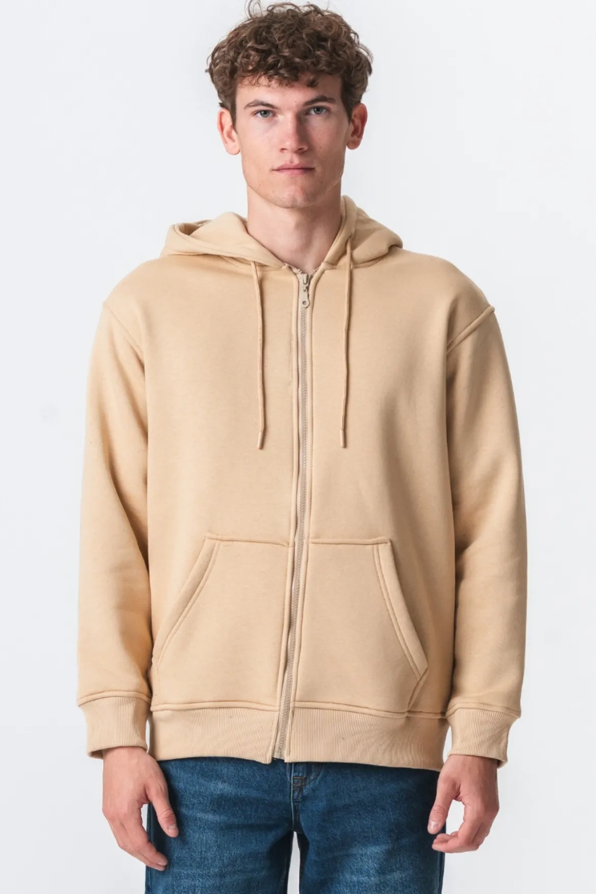 Relaxed Zip Hoodie - Beige