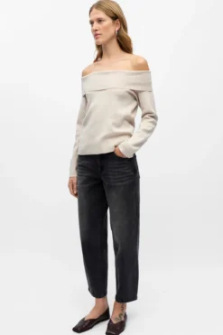 Reynard Off Shoulder Strik - Sølvgrå