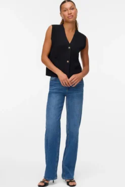 Saba V-Hals Knap Vest - Sort