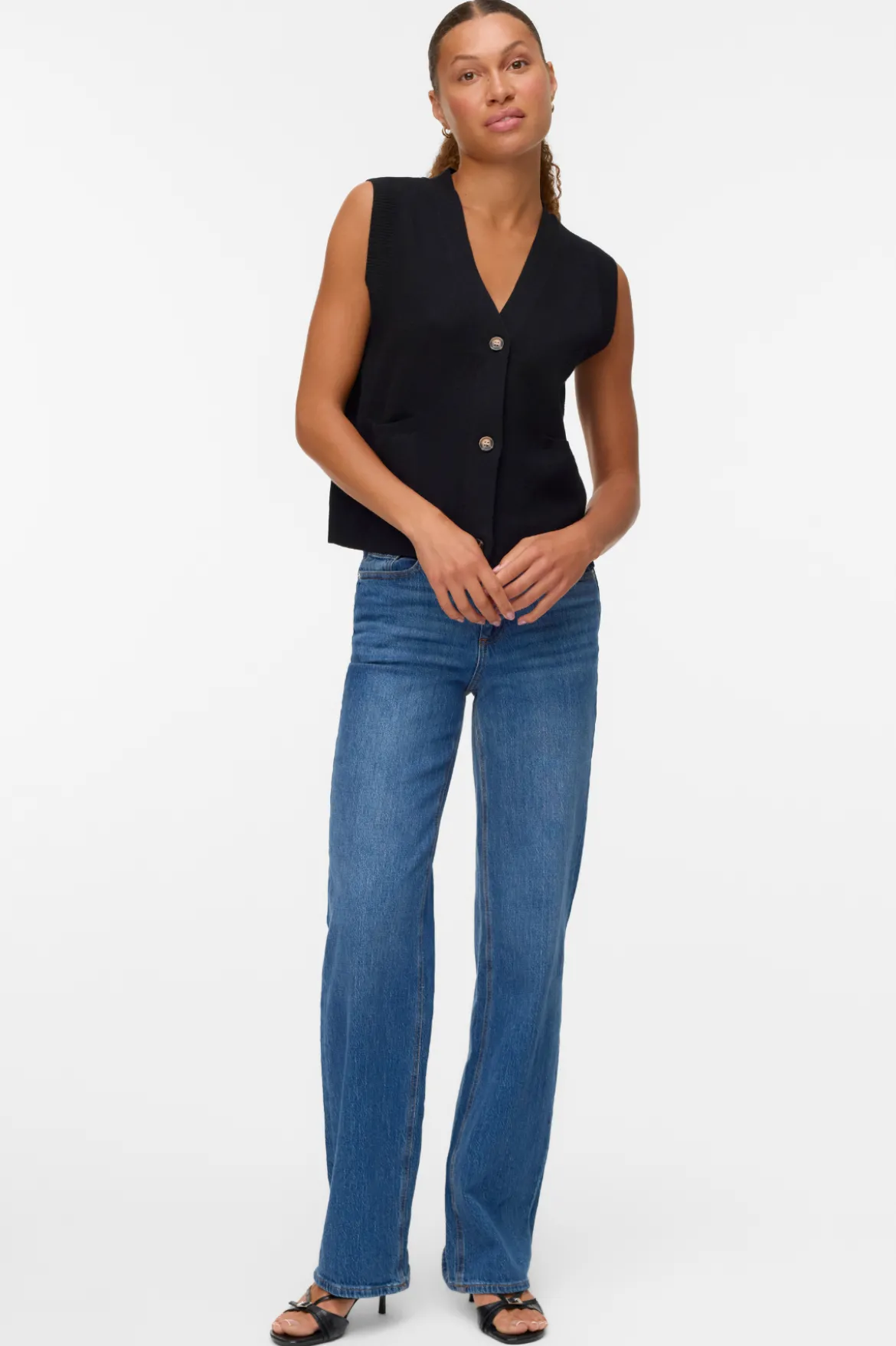 Saba V-Hals Knap Vest - Sort