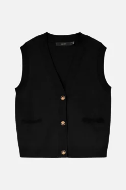 Saba V-Hals Knap Vest - Sort