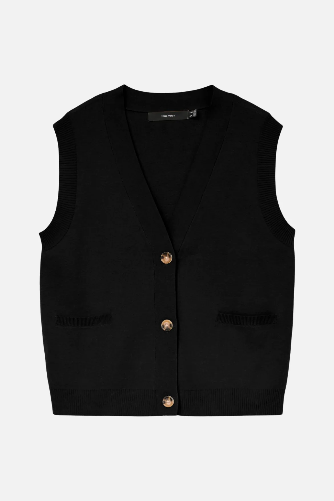 Saba V-Hals Knap Vest - Sort