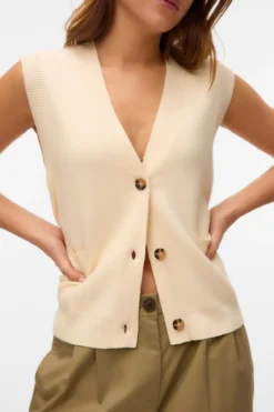 Saba V-neck Vest Med Knapper - Birk