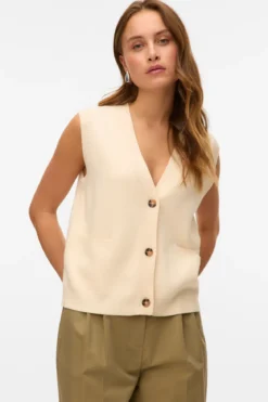 Saba V-neck Vest Med Knapper - Birk