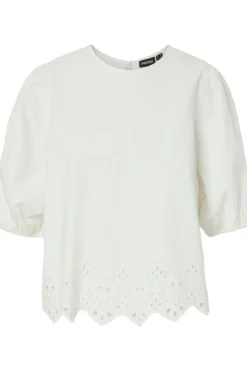 Salmina New Top - Cloud Dancer Broderi