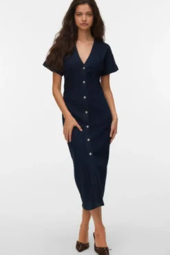 Sanni V-Neck Kjole - Dark Blue Denim