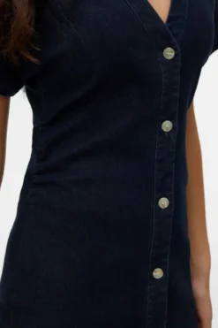 Sanni V-Neck Kjole - Dark Blue Denim