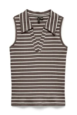 Sea Collar Top - Chocolate Martini Striber:Snow White