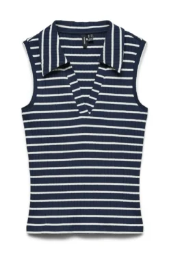 Sea Collar Top - Navy Stribet - Snow White