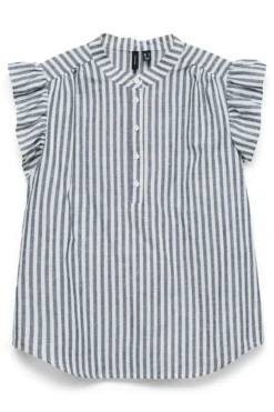 Selma Frill Top - Navy Blazer - Snow White