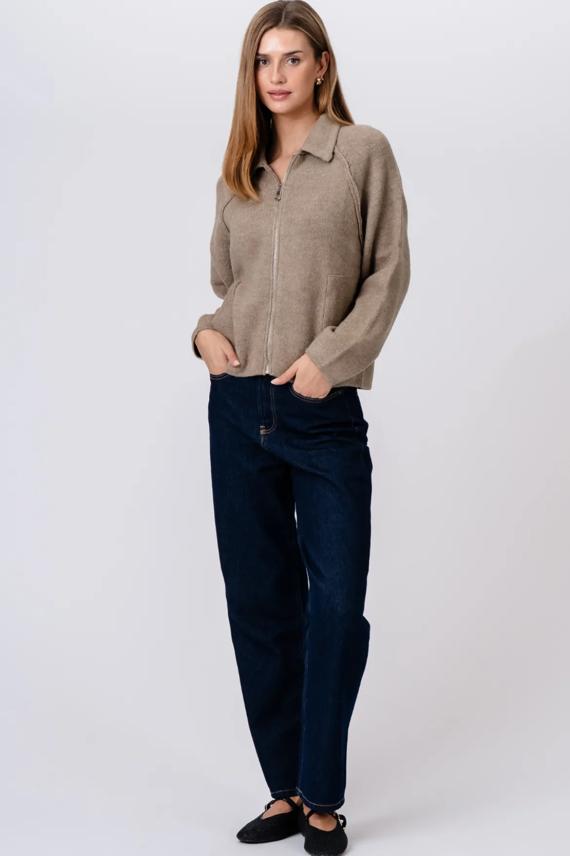 Selma Strik med Lynlås - Beige