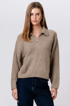 Selma Strik med Lynlås - Beige