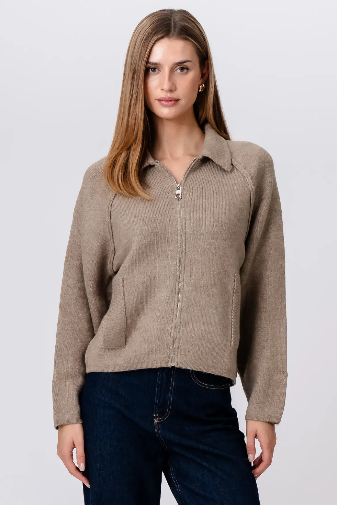 Selma Strik med Lynlås - Beige