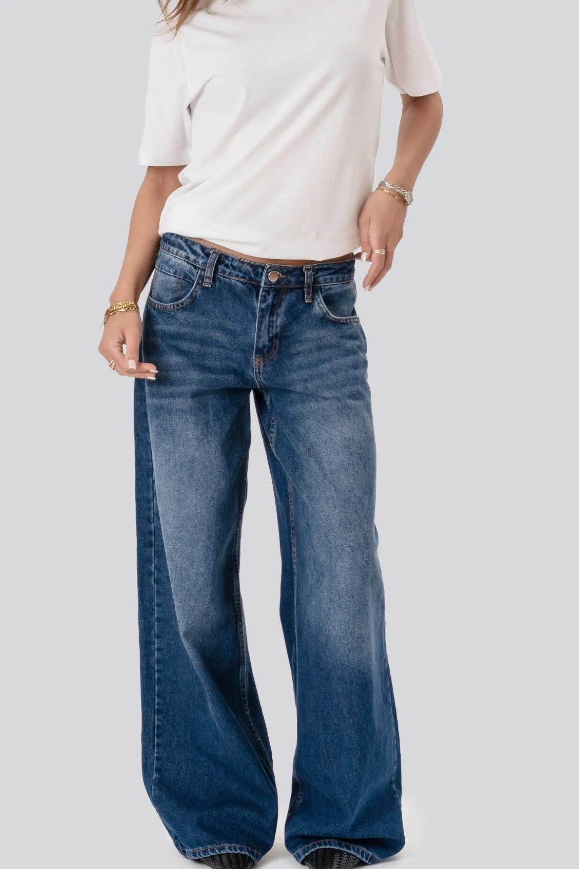 Serena Baggy Jeans - Mellemblå