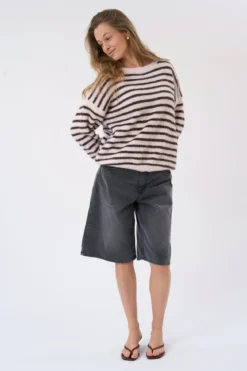 Sienna Stribet Strik - Pink/Chocolate