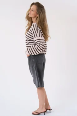 Sienna Stribet Strik - Pink/Chocolate