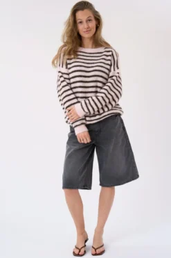 Sienna Stribet Strik - Pink/Chocolate