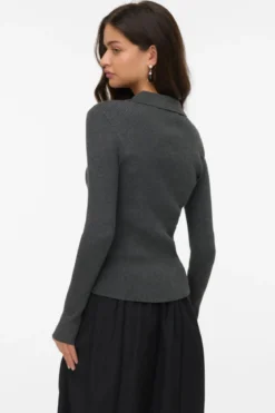 Silje Poloneck Pullover - Mørk Grå Melange