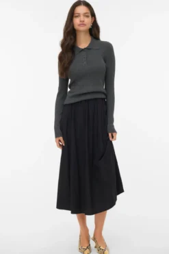 Silje Poloneck Pullover - Mørk Grå Melange