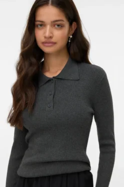Silje Poloneck Pullover - Mørk Grå Melange