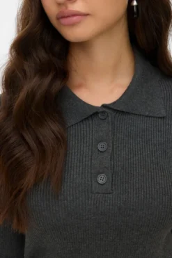 Silje Poloneck Pullover - Mørk Grå Melange
