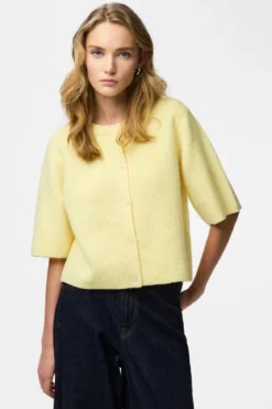 Silly O-Neck Knit Cardigan - Pale Banana Melange
