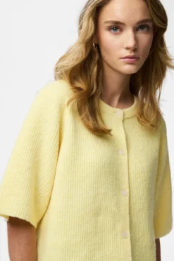 Silly O-Neck Knit Cardigan - Pale Banana Melange