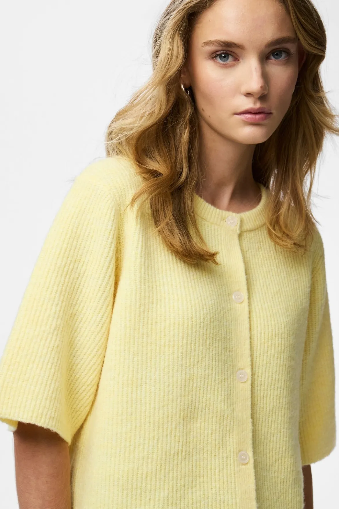 Silly O-Neck Knit Cardigan - Pale Banana Melange