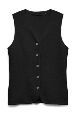 Silvia V-hals Vest - Sort m. Guldknapper