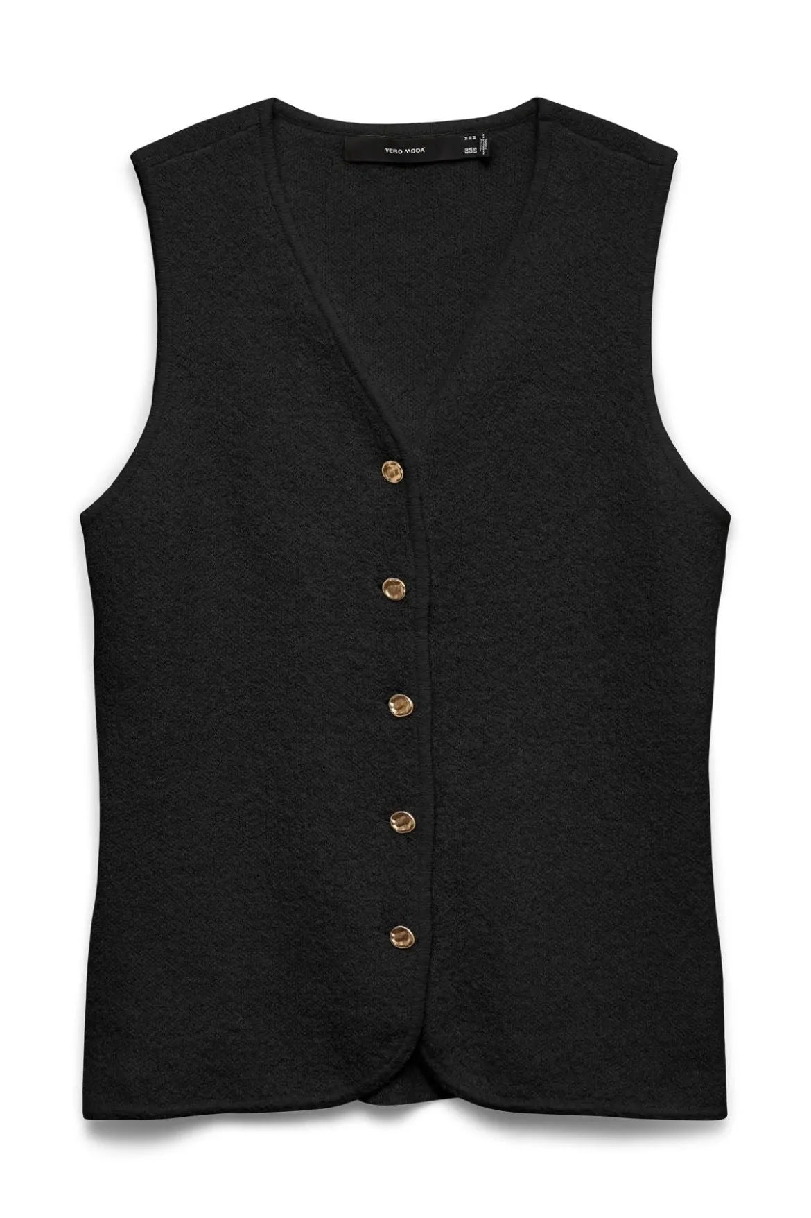 Silvia V-hals Vest - Sort m. Guldknapper