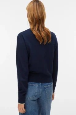 Skøn O-Neck Cardigan - Navy Blazer m. Birch