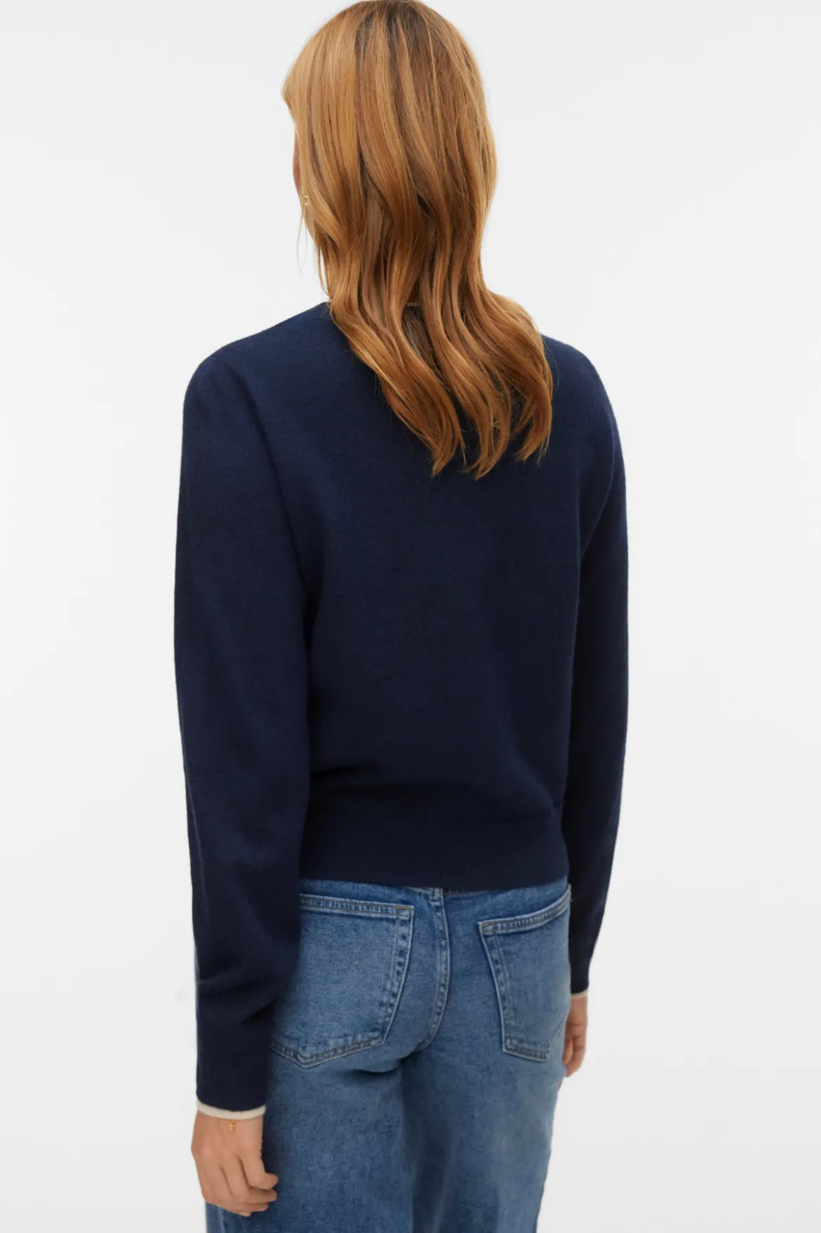 Skøn O-Neck Cardigan - Navy Blazer m. Birch