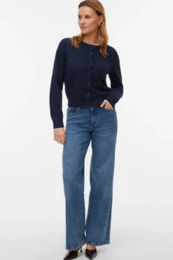 Skøn O-Neck Cardigan - Navy Blazer m. Birch