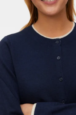 Skøn O-Neck Cardigan - Navy Blazer m. Birch