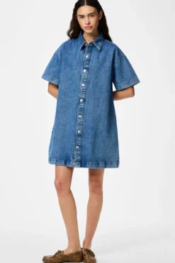 Sky A-Shape Denim Kjole - Medium Blue Denim