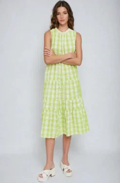 Sody Calf Highneck Kjole - Shadow Lime
