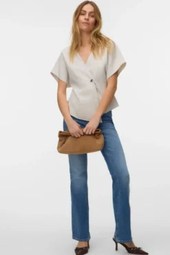 Sonja V-Neck Top - Beige/Sølv-knap