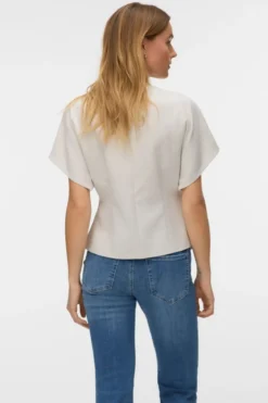 Sonja V-Neck Top - Beige/Sølv-knap