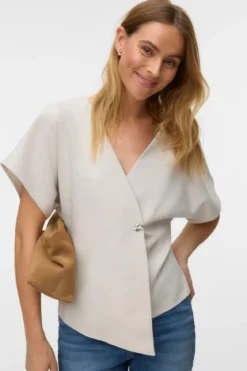 Sonja V-Neck Top - Beige/Sølv-knap