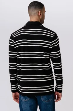 Stribet Langærmet Polo - Sort