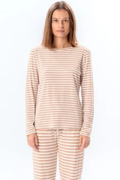Stribet Langærmet Slim Fit - Beige