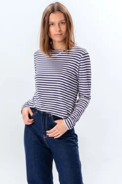 Stribet Langærmet Slim Fit - Blå