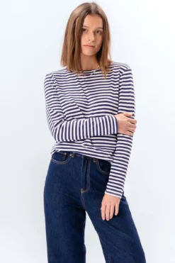 Stribet Langærmet Slim Fit - Blå