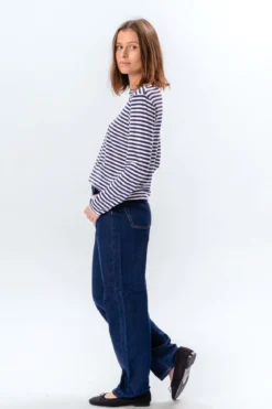 Stribet Langærmet Slim Fit - Blå