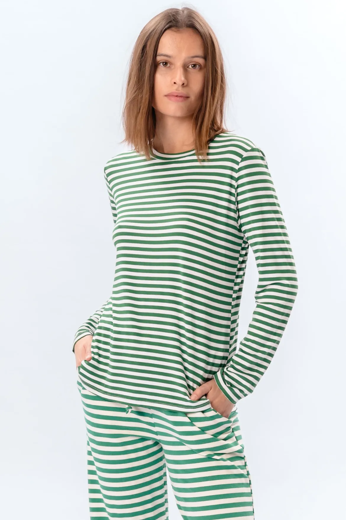 Stribet Langærmet Slim Fit - Grøn