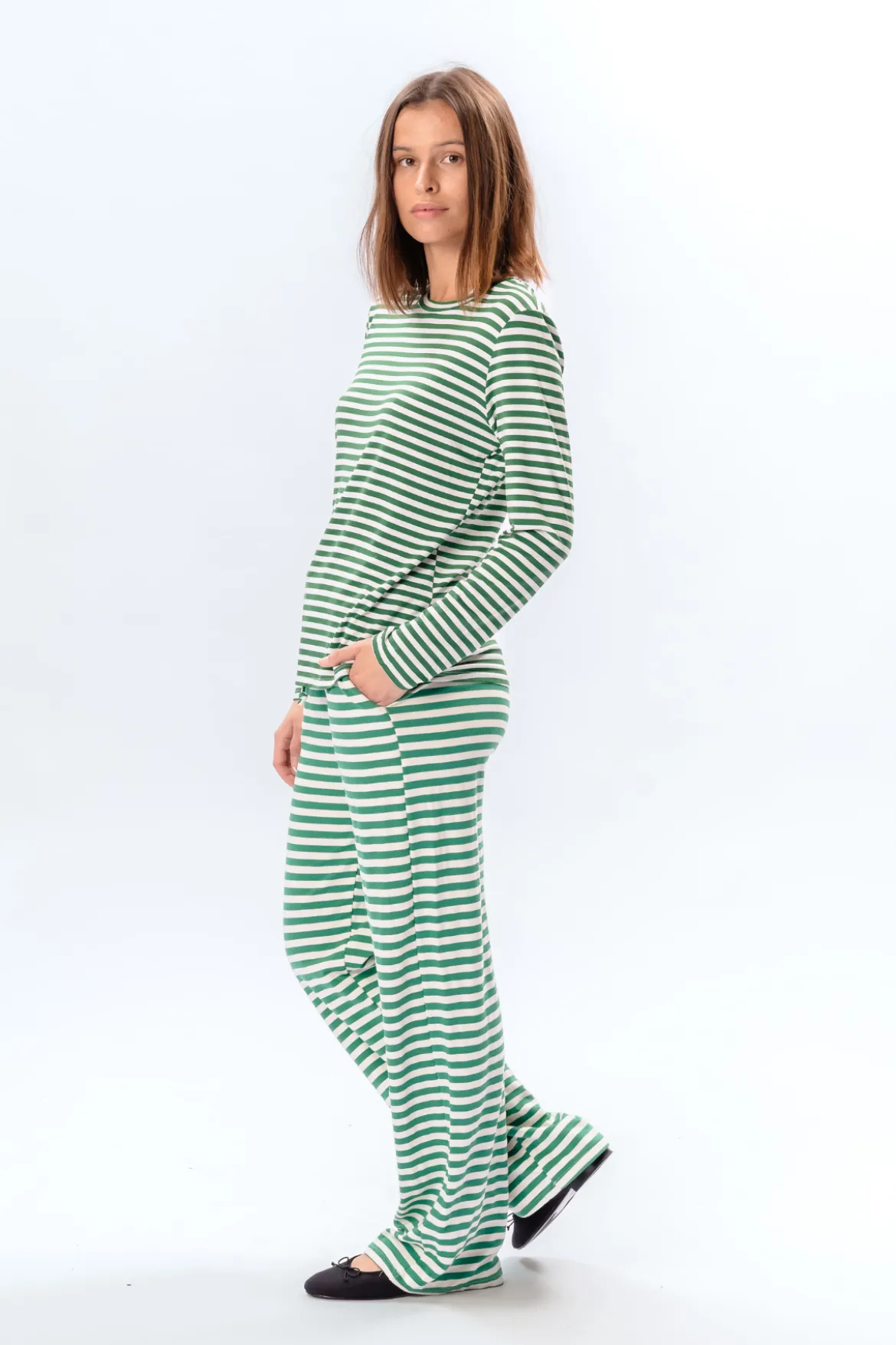 Stribet Langærmet Slim Fit - Grøn
